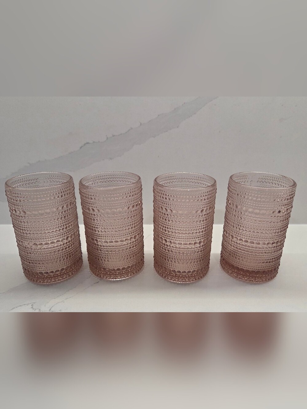 Crate & Barrell Set of 4 Alma 10-Oz. Textured Pink Glass Tumblers